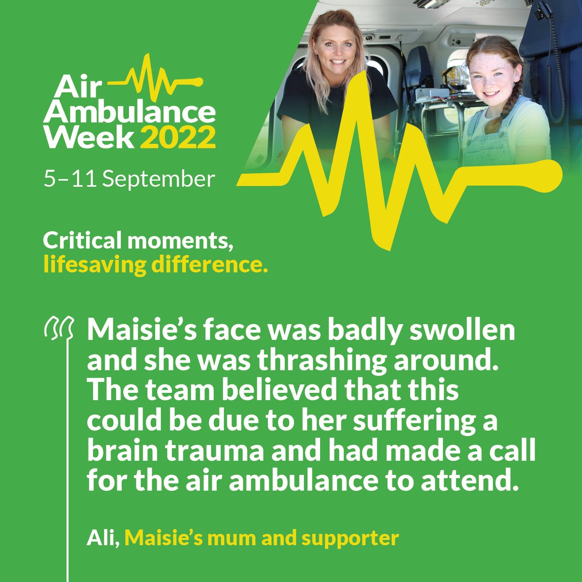 dsairambulance's tweet photo. Throughout #AAW22 we will be sharing patient stories and the #CriticalMoments ordinary people in local communities find themselves in and the #LifesavingDifference our crew makes.
Read more about Maisie and how our crew came to her aid back in 2016: https://t.co/aqzN4mI3Re https://t.co/xQm0DFIg33