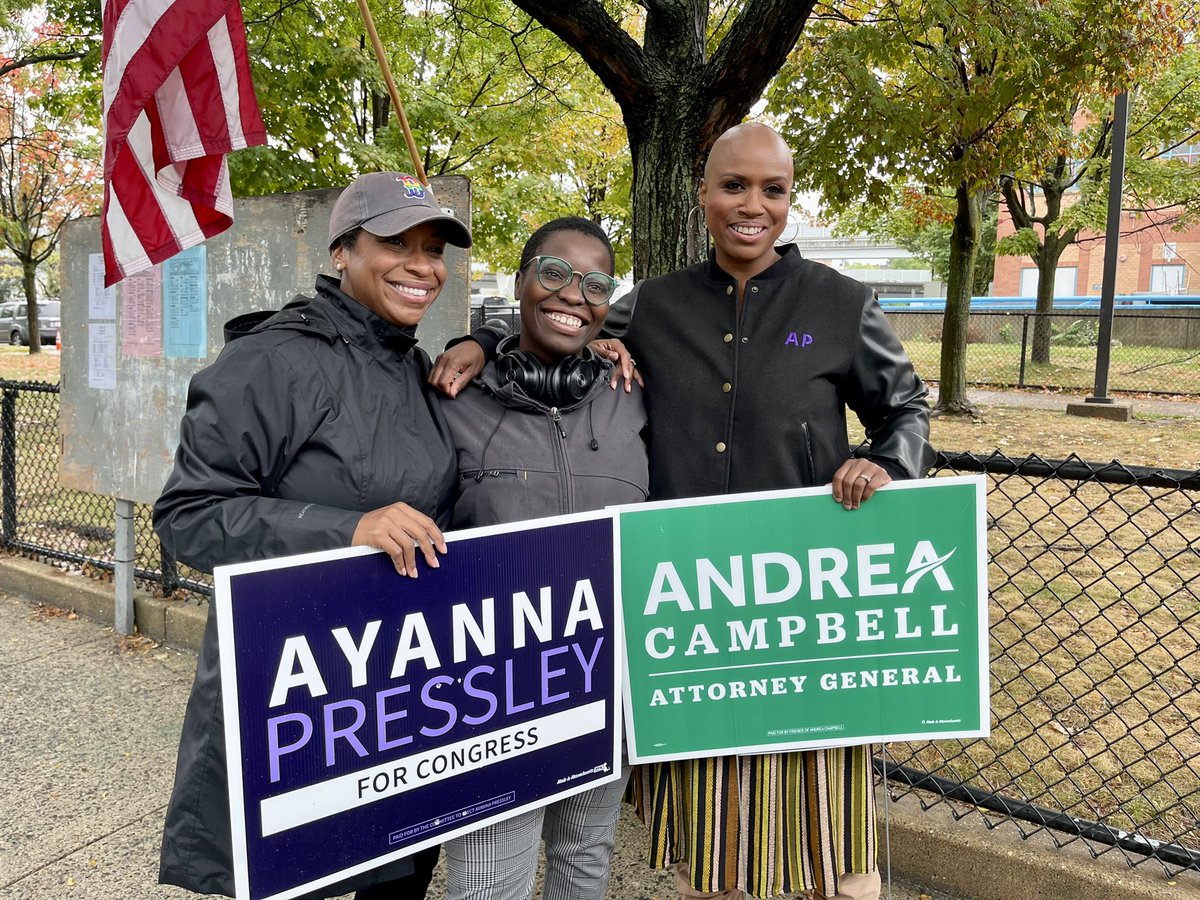 AJCampbellMA's tweet photo. .@AyannaPressley and I are here in Chelsea continuing to get out the #ACforAG vote.
Thank you to the poll workers, volunteers and election staff! Your hard work makes it possible for everyone to participate in our democracy! https://t.co/EjfmVg6MfZ