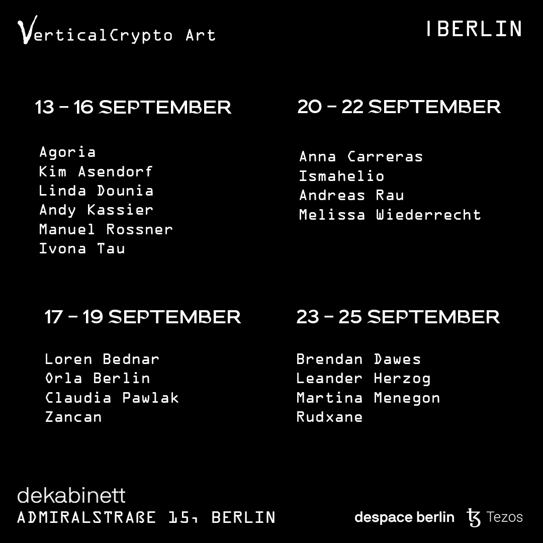 Presenting IN TOUCH: ART IN THE AGE OF POST NFTism - our group exhibition exhibition in Berlin opening on the 13th SEPT and running until the 25th SEPT at <a href="/despace_berlin/">despace.berlin</a> 

We will be exhibiting four shows curated with @thisaintanika