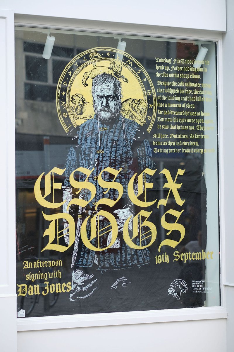 Loveday the Dogs’ battle-scarred, knife-skilled captain who just wants to get his boys home safe featuring in the windows of Waterstones <a href="/WatChelmsford/">Waterstones Chelmsford</a> painted by <a href="/ourtinywindows/">Our Tiny Windows</a>

#EssexDogs the epic new adventure by Dan Jones (<a href="/dgjones/">Dan Jones</a>) 

Pre-order now: tidd.ly/3AgGXIV