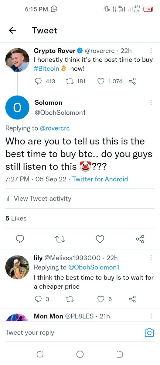 ObohSolomon1's tweet photo. @rovercrc 🤡🤡🤡🤡🤡🤡🤡🤡. You don't know anything about btc analysis https://t.co/abZB55BLGH