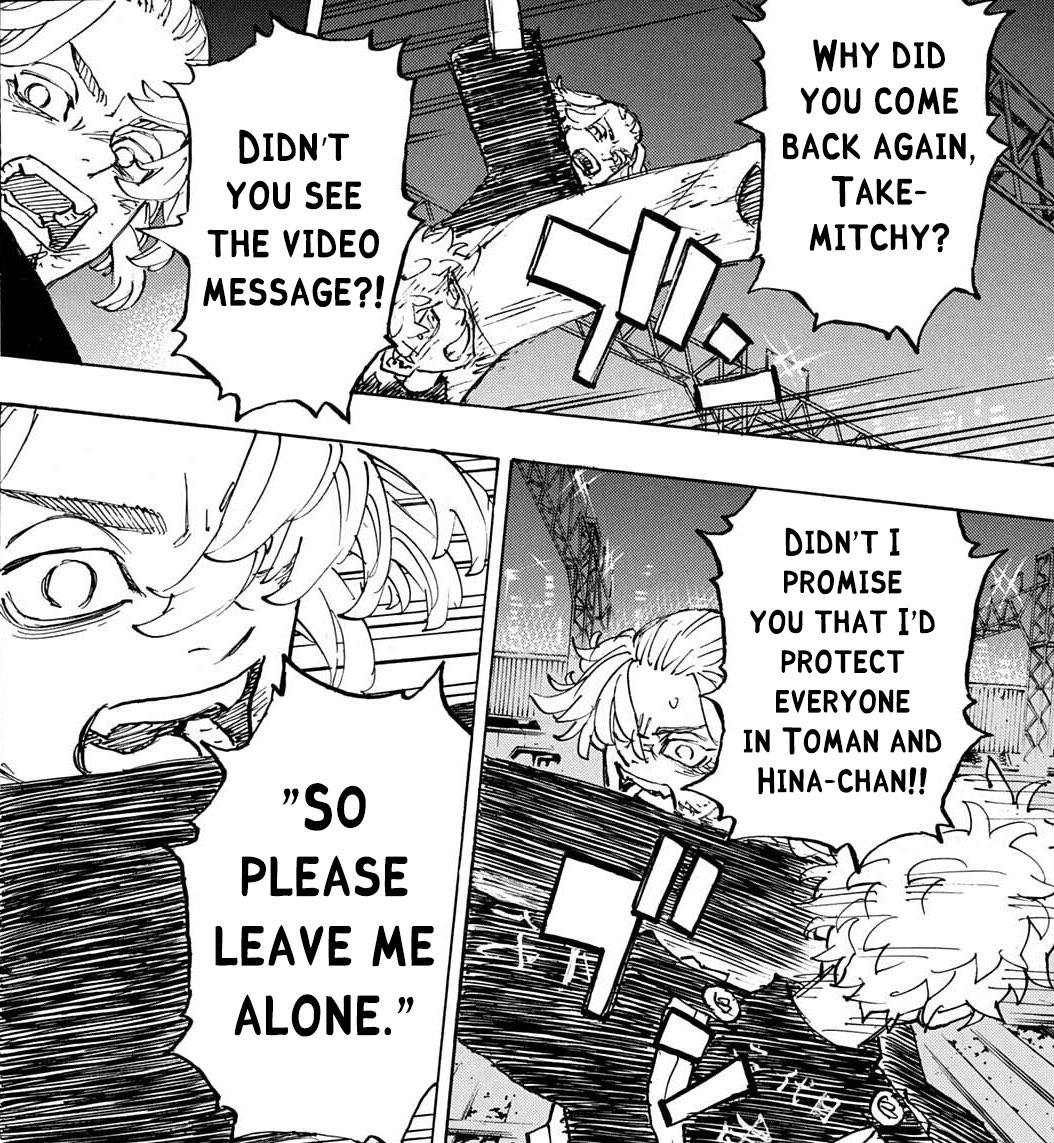 // #TR268

i feel like one of the reasons why mikey did all of that shit is because he doesn’t want takemitchy to end up the same way as what happened to shinichiro considering the fact that chiro was also a time leaper too. god, this is making me emotional all thanks to wakui ;(