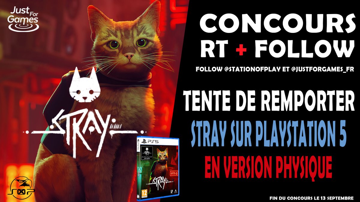 StationOfPlay's tweet photo. #Concours 🍀 : Un jeu Stray (version physique) sur #PS5 à gagner !
Pour participer : 
RT ce tweet + Follow @StationOfPlay et @JustForGames_FR !
Retrouvez les meilleurs prix pour ce jeu ici ▶️ https://t.co/Fcl1jo6HaU https://t.co/GegmhQcVZ2
