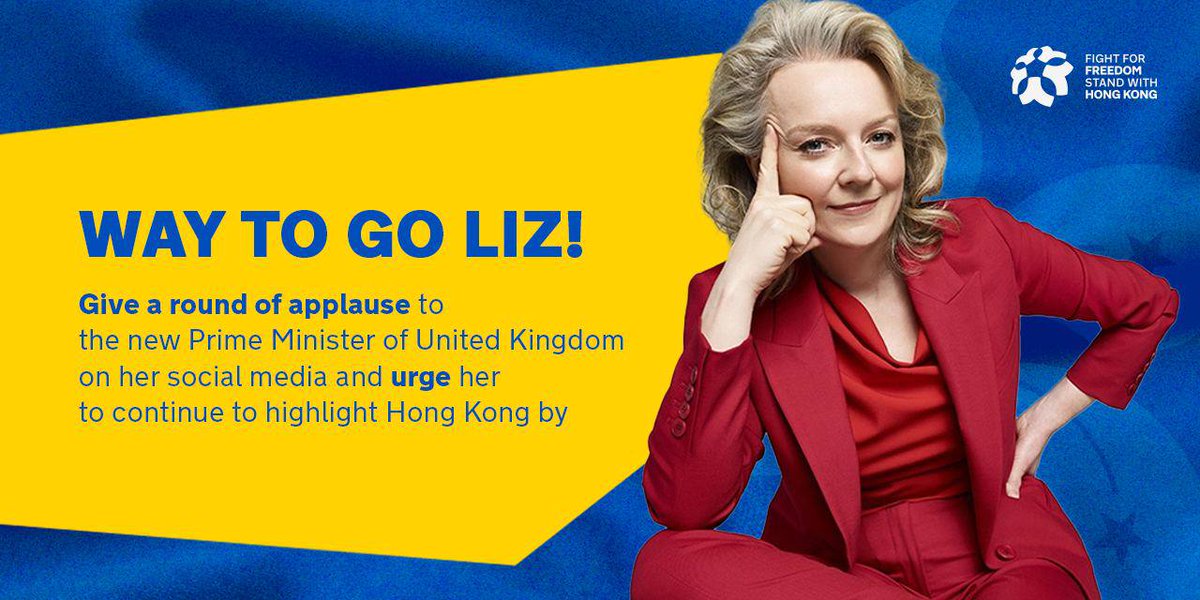Stand_with_HK's tweet photo. Let’s give a round of applause to the new PM of 🇬🇧 @trussliz on her social media and URGE her to continue highlighting HONG KONG by mentioning the following issues! https://t.co/S6PAwpKoW4