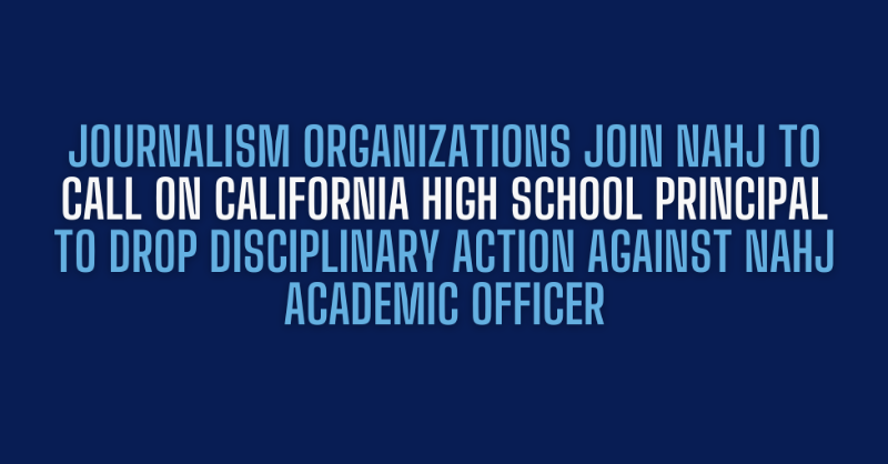NAHJ's tweet photo. NAHJ is joined by @SPJLA, @MediaGuildWest, @NAHJ_LA, @NPPA, @ONA - Los Angeles, @OCPressClub &amp; @RTDNA, calling on a #California principal to drop disciplinary action against respected journalism mentor @adrianachavira for refusing to censor her students’ reporting.

#pressfreedom