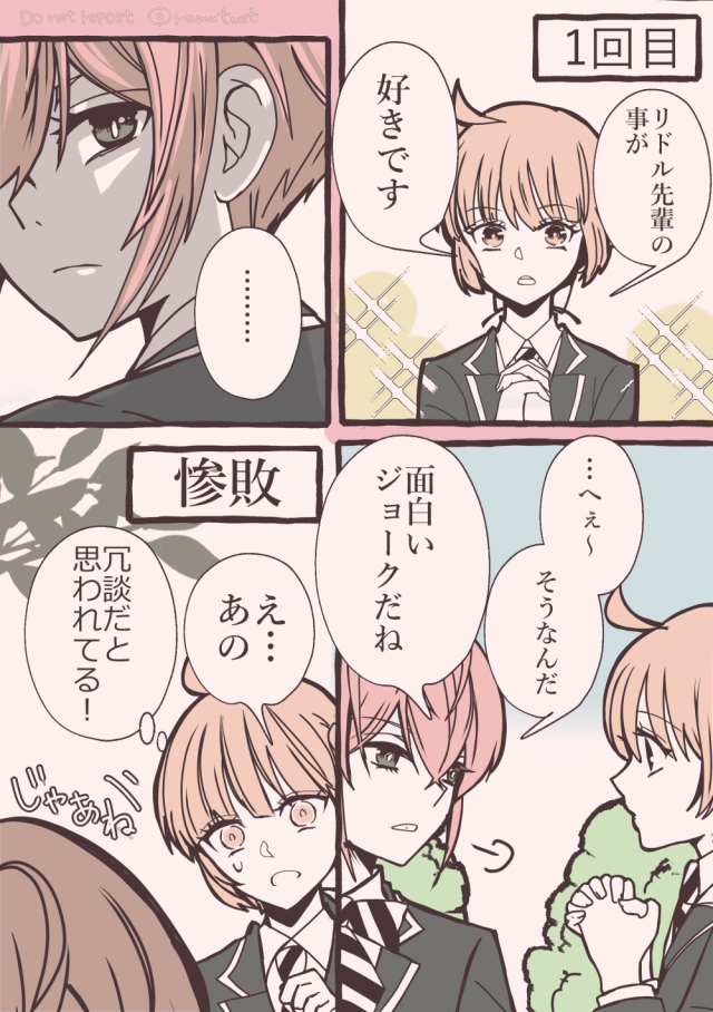 #twstプラス 
#twst_NL 
リド監🌹🌸
⚠️顔アリ監督生喋る個性ある
「リドルくんにフられる監督生のお話」
※優しいりどるくんはいません※
全5P
1・2・3P 