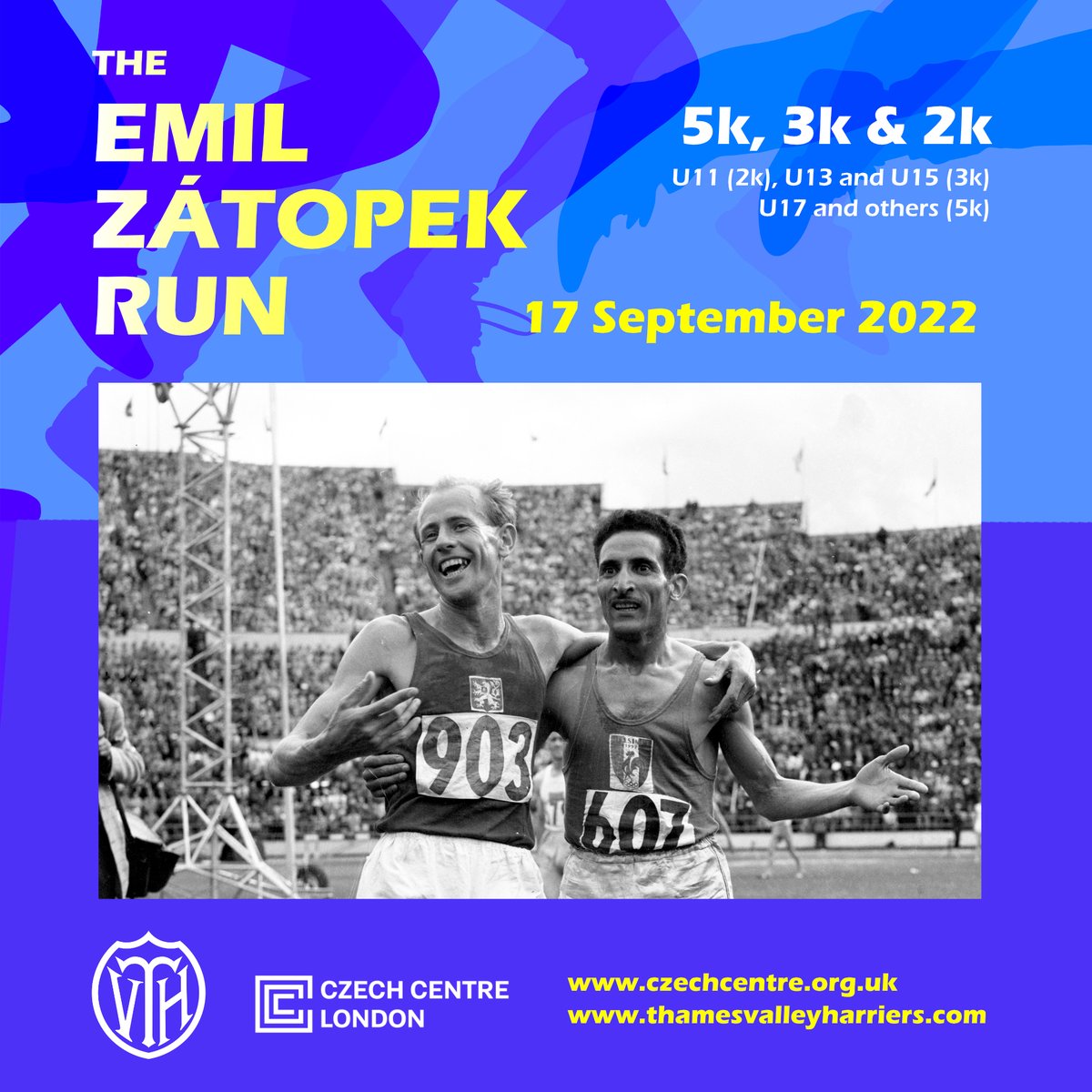 Celebrate the 100th birthday of the only runner ever to have won the 5k, 10k & the marathon at the same Olympics🥇With @TVH_Athletics we've organised THE EMIL ZÁTOPEK RUN raising money for the new Zátopek Fellowship supporting young athletes. Join in!💪🏃 london.czechcentres.cz/en/program/the…