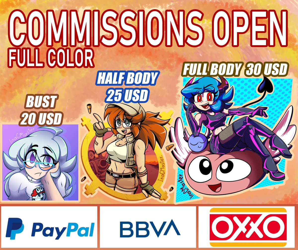 InaCMaster_'s tweet photo. COMMISSIONS OPEN!📝

Send a message for any questions!! :D ✉️

🚫🚫NO 🚫🚫
-Mecha
-Vehicles
-Photorealistic

#opencommissions  #commissionsopen #ComisionesAbiertas  #commissions https://t.co/EIwKZcKFwl