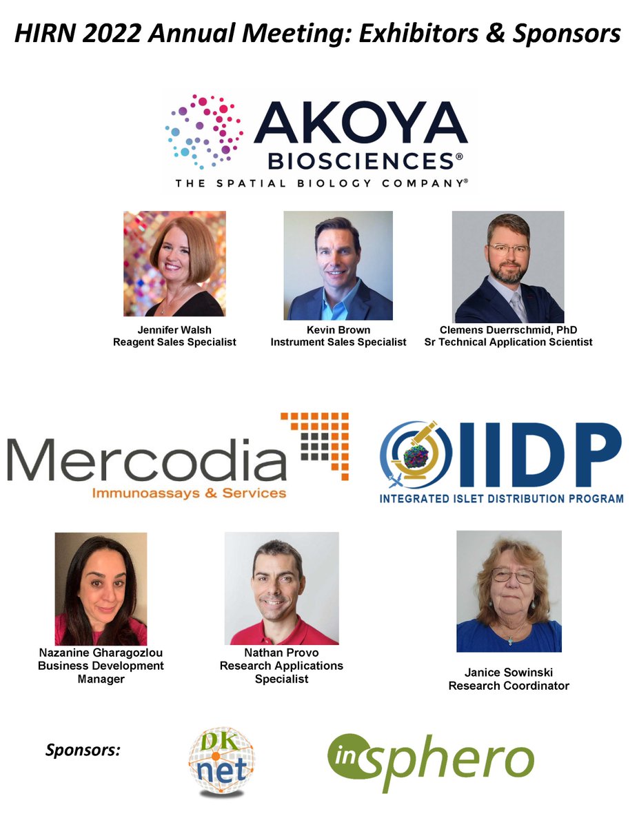 Please join us in thanking Akoya Biosciences, Mercodia, Integrated Islet Distribution Program (IIDP), NIDDK Information Network (dkNET) and InSphero for their sponsorship of the upcoming HIRN Annual Meeting #HIRN2022