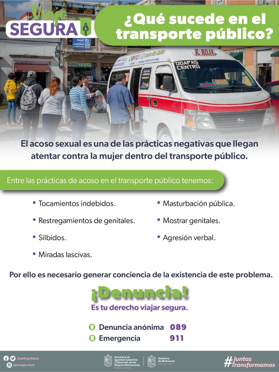 SeMujerMich's tweet photo. Generamos conciencia de la problemática que existe día con día en el transporte público.
¡Denuncia el acoso!
No estas sola
Denuncia anónima 089
Emergencia 911
#JuntasTransformando
#HonestidadYTrabajo https://t.co/5ee4vJ2fUf