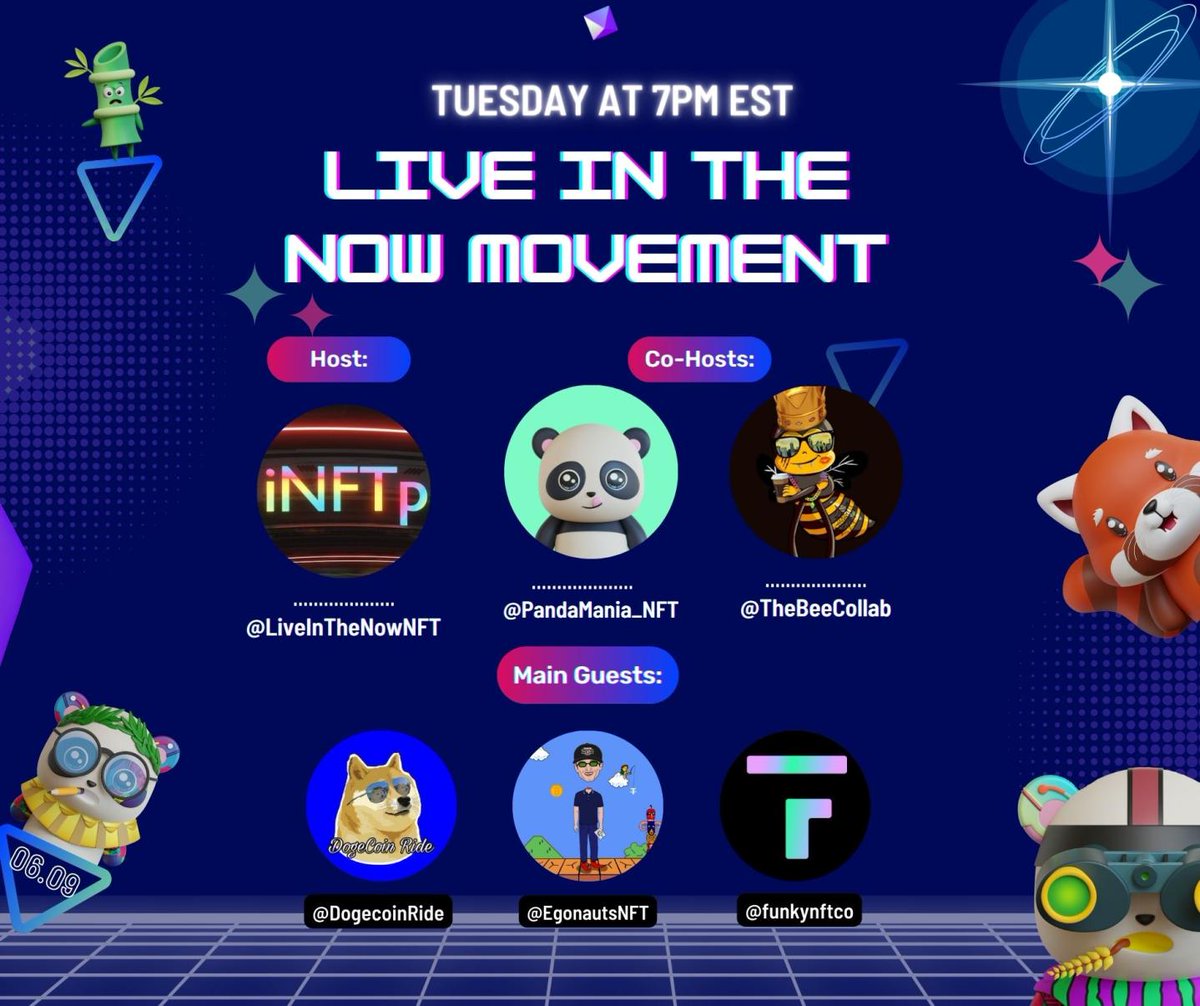 PandaMania_NFT's tweet image. ✨World's🌍First Twitter Spaces Full Stack #Web3 Onboarding Platform✨

Dropping 1000 #FreeMintNFT's

💸Win PANDA NFT💸
-Like

-Follow @LiveInTheNowNFT , @PandaMania_NFT @TheBeeCollab , @DogecoinRide , @EgonautsNFT , @funkynftco 

-RT

-Be In Space⬇️