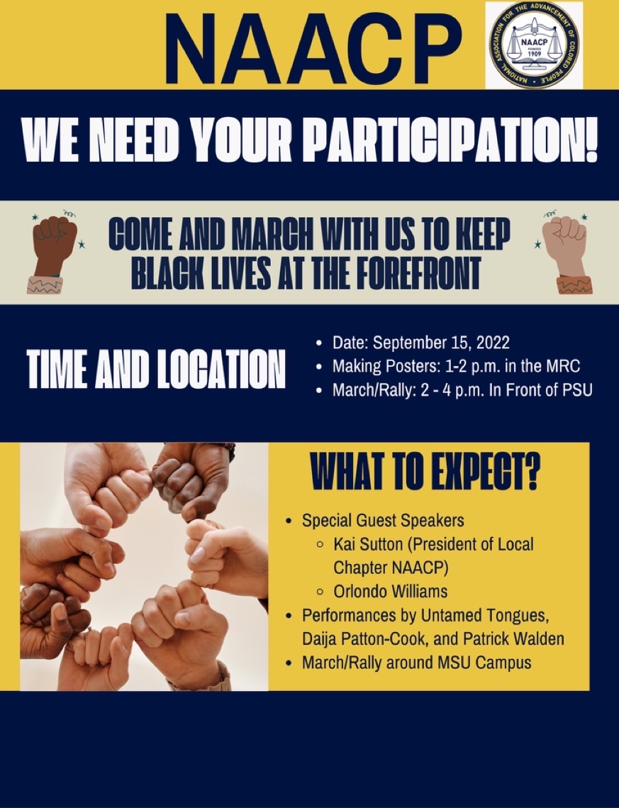‼️SEPTEMBER 15‼️ Please join the Missouri State Chapter of NAACP in a BLACK LIVES MATTER March/Rally that will be held on campus from 2PM-4-PM, with signs being made from 1PM-2PM in the MRC (located in the basement of the PSU across from Starbucks).