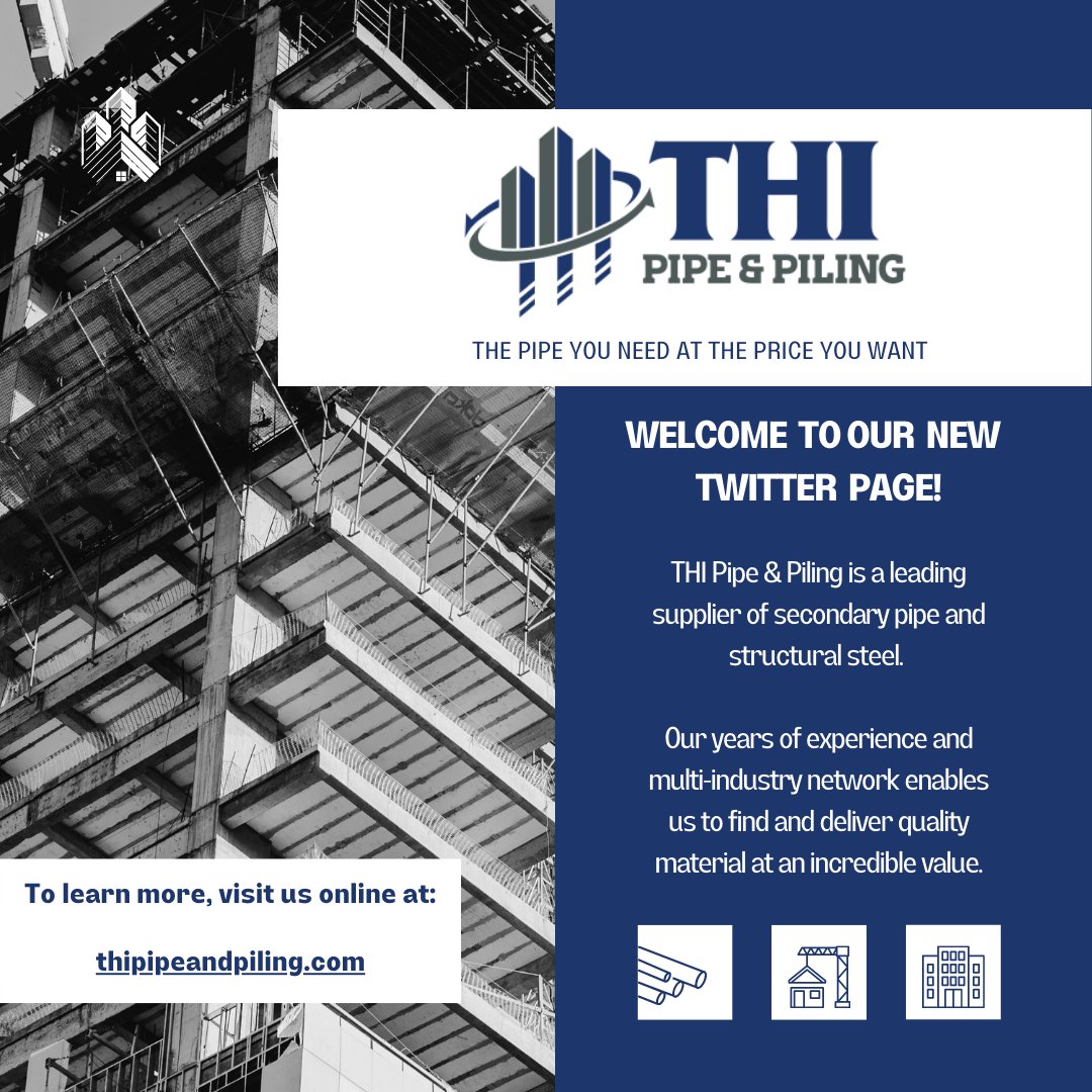 THIpipepiling's tweet photo. Welcome to our new Twitter page for THI Pipe and Piling! Please visit our website at https://t.co/41zmB6RpfK to learn more about us, view our live steel pipe inventory and submit an order pipe request! 
Questions? Contact us at (346)444-9280 or email sales@thipipeandpiling.com. https://t.co/CoW6UsrswE