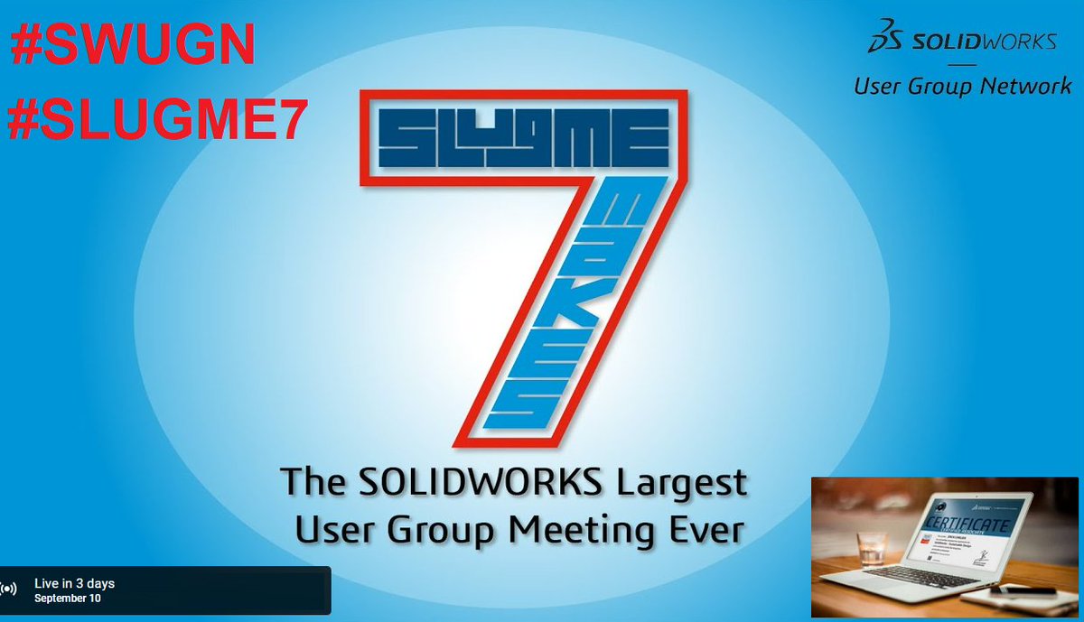 SOLIDWORKS Largest User Group Meeting Ever (SLUGME 7) Attendees of #SLUGME7 will receive free access to some #SOLIDWORKS Certification Exams free of charge. September 10, 10.00 am EST live.solidworks.com/upcoming/solid… @solidworks <a href="/SW_SLUGME/">SLUGME</a>