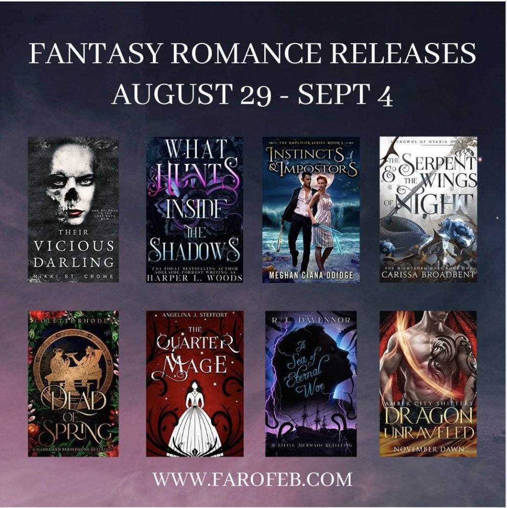 farofeb's tweet photo. From long-awaited sequels to exciting series starters from our favorite authors, the first days of September had everything!
Which book are you dying to read? 
Nikki St. Crowe, Harper L. Woods, @mcdoidge, @CarissaNasyra, Colette Rhodes, @ajsteffort, @RLDavennor &amp; November Dawn https://t.co/JDyn7NqMDo