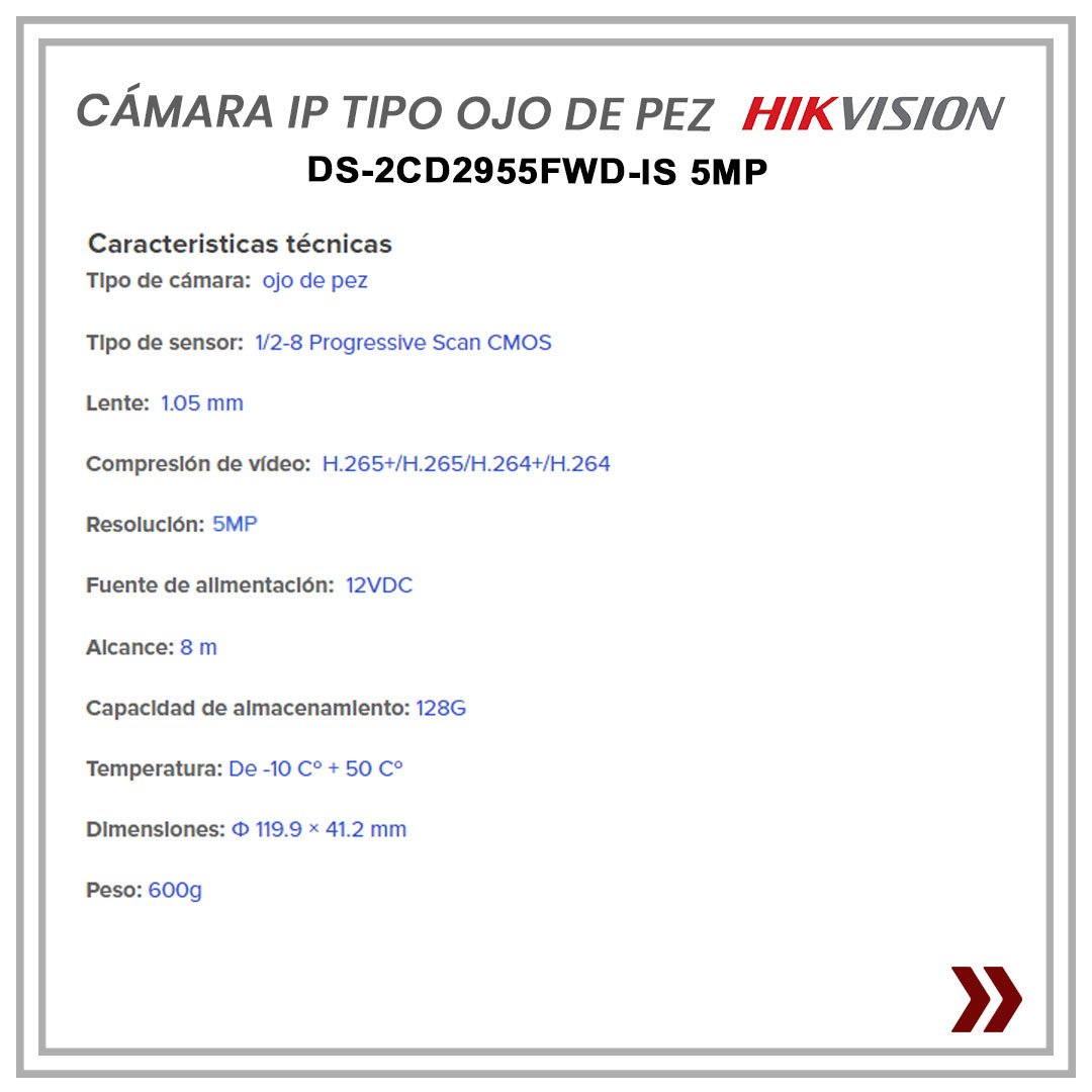TelserVzla's tweet photo. Cámara Hikvision IP Tipo Ojo de Pez DS-2CD2955FWD-IS POE 5MP
Visita nuestro sitio web https://t.co/ZO6AWy2wV7 y conoce más de este y otros productos para
videovigilancia.
#camara #camaraanalogica #camaraip #camarahikvision #camaraojodepez #camarafisheyes #hikvision https://t.co/c1VwyFfDdx