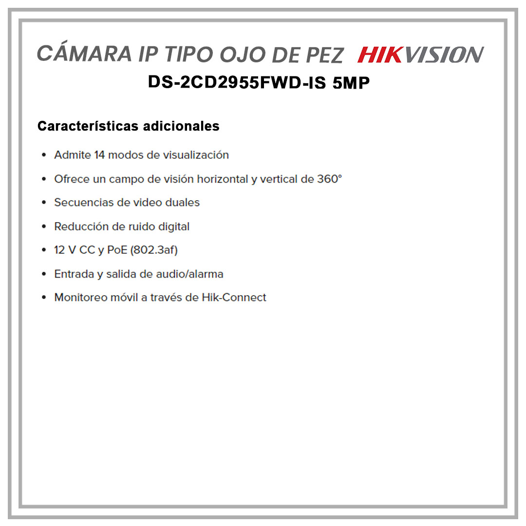 TelserVzla's tweet photo. Cámara Hikvision IP Tipo Ojo de Pez DS-2CD2955FWD-IS POE 5MP
Visita nuestro sitio web https://t.co/ZO6AWy2wV7 y conoce más de este y otros productos para
videovigilancia.
#camara #camaraanalogica #camaraip #camarahikvision #camaraojodepez #camarafisheyes #hikvision https://t.co/c1VwyFfDdx
