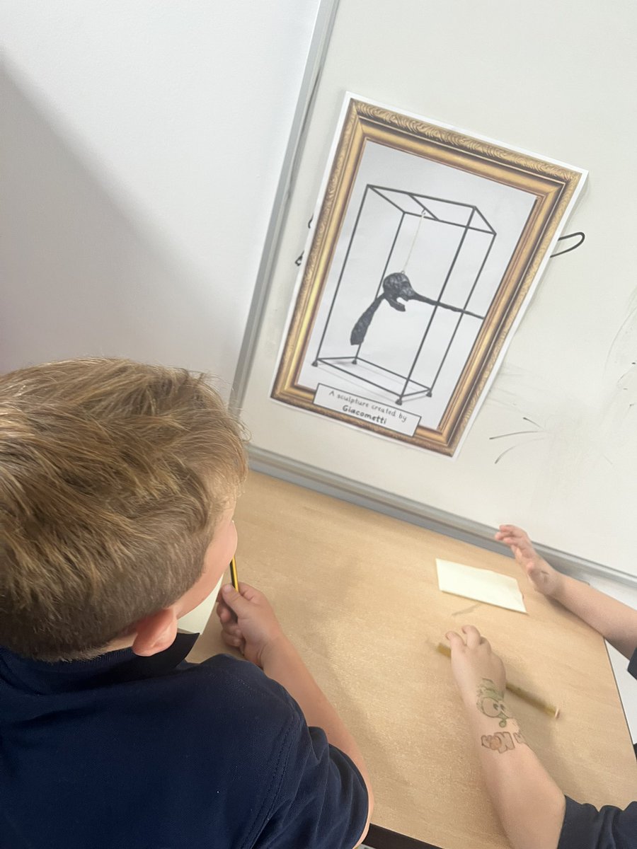 Class6_HCPS's tweet image. Hook Day: Today we started our Art topic looking at Hepworth and Giacometti sculptures. Over the summer, an invitation arrived for an art gallery taking place at our school today🖼🖌! We visited, discussed and then created our own moodboards inspired by them! @Class5_HCPS