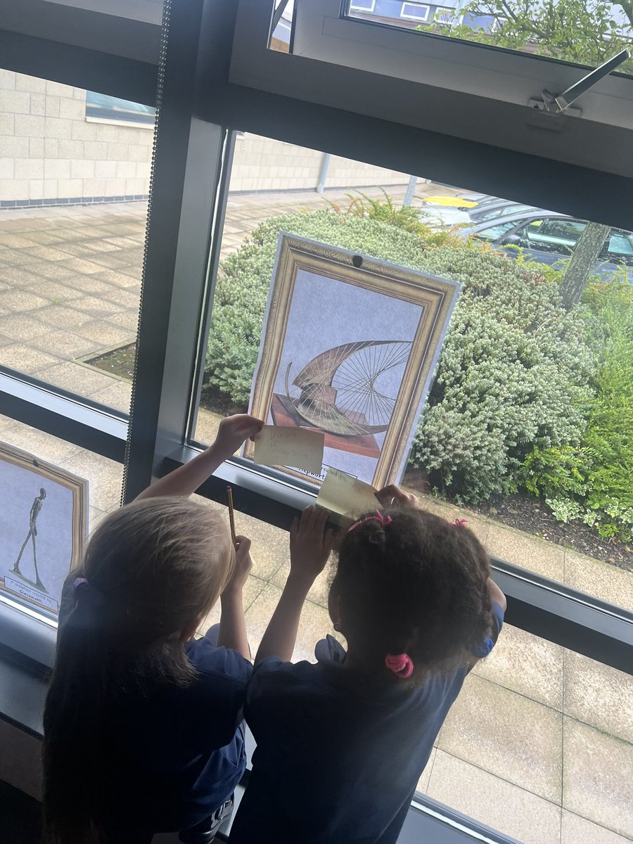 Class6_HCPS's tweet image. Hook Day: Today we started our Art topic looking at Hepworth and Giacometti sculptures. Over the summer, an invitation arrived for an art gallery taking place at our school today🖼🖌! We visited, discussed and then created our own moodboards inspired by them! @Class5_HCPS