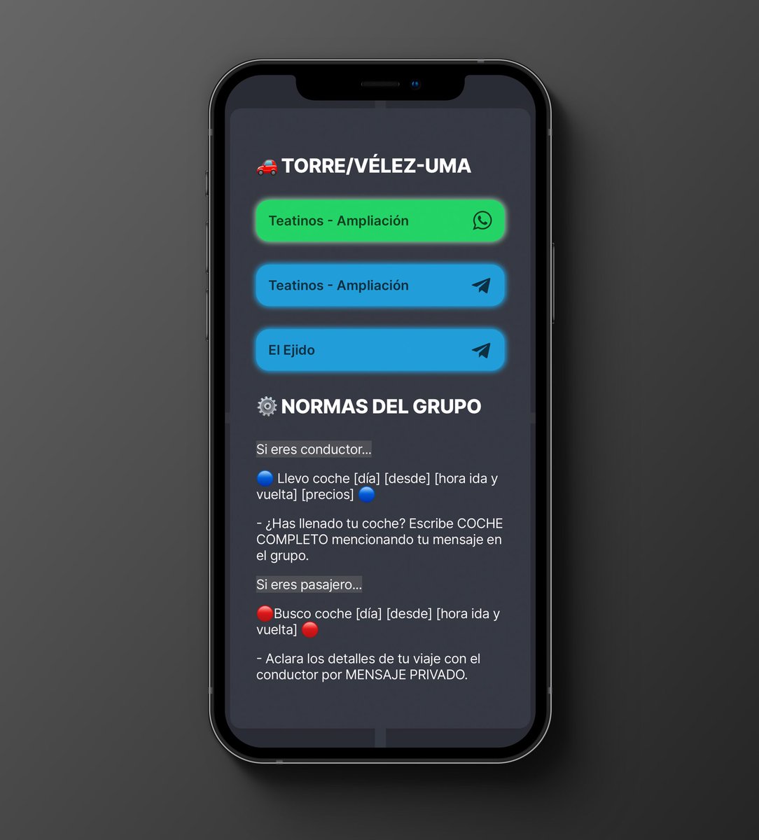 mjuanherrera's tweet photo. 🚗 Si vives en Vélez/Torre del Mar y estudias en la UMA, esto te interesa. He creado una web con los enlaces a grupos de coche compartido que llevamos administrando unos años. + 675 estudiantes ya dentro. Escríbeme un MD y te paso el enlace! RT para que llegue a más personas ;) https://t.co/n03p920arh