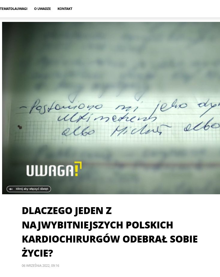 Gruca_Radoslaw's tweet photo. Większość myślała, że do samobójstwa prof. Mariana #Zembala doprowadziły jego problemy po udarze... A widzę zajawkę @UWAGATVN i wygląda na to, że dziś poznamy nieznane okoliczności tej tragedii. Obejrzyjcie i przeczytajcie, co pisaliśmy przed pogrzebem
https://t.co/YORCQWRsQP https://t.co/dT9rNr7dy8