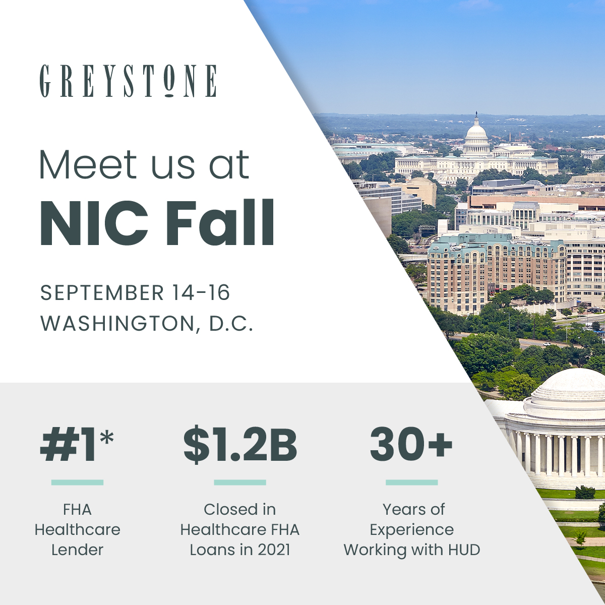 GreystoneCREF's tweet photo. Are you attending the 2022 @Natl_Inv_Ctr (NIC) Fall Conference next week? Meet us there! #NIC #NICFall

*Based upon combined originations of Greystone Funding Company LLC and Greystone Servicing Company LLC. https://t.co/zGBnnfjXSr
