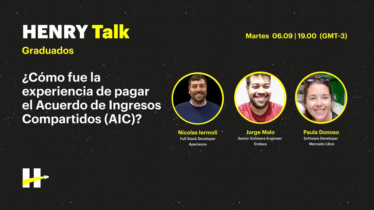 soyhenry_ok's tweet photo. HOY I📣 #HenryTalk con graduados 📣
¿Cómo fue la experiencia de pagar el Acuerdo de Ingresos Compartidos (AIC)? 🤔
•17 hs 🇨🇴🇵🇪🇲🇽
•19 hs 🇦🇷
Súmate en vivo aquí👉 https://t.co/3B266RKoij
#SoyHenry #InvertimosEnTuEducación https://t.co/uWSyOIYZAH