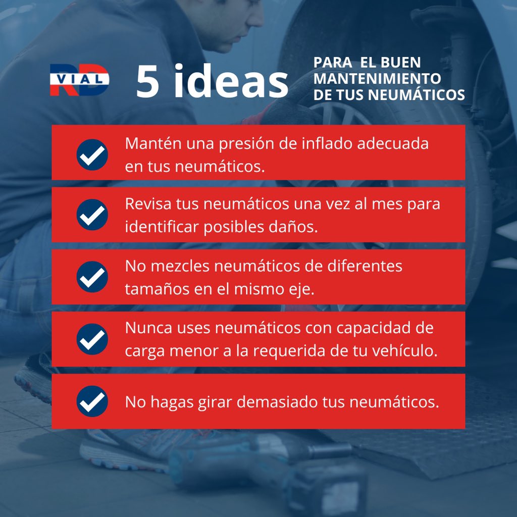 RD_VIAL's tweet photo. 🛞 Aquí compartimos 5 ideas a considerar para el buen mantenimiento de tus neumáticos. https://t.co/mNhzVUazrz