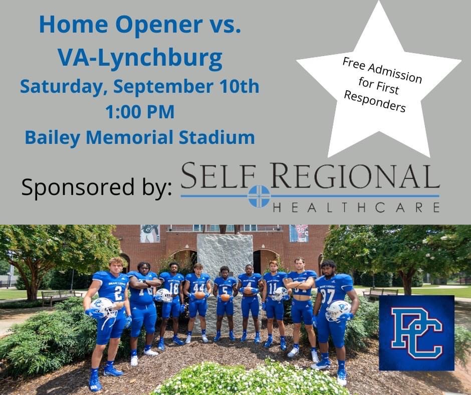 BlueHoseSports's tweet photo. ATTENTION: This Saturday's home football opener will be 𝗙𝗶𝗿𝘀𝘁 𝗥𝗲𝘀𝗽𝗼𝗻𝗱𝗲𝗿𝘀 𝗗𝗮𝘆! 🏈

All first responders get in 🅵🆁🅴🅴

🎟 - https://t.co/dqLcXYCqNP

#GoBlueHose https://t.co/kadbztPYa5