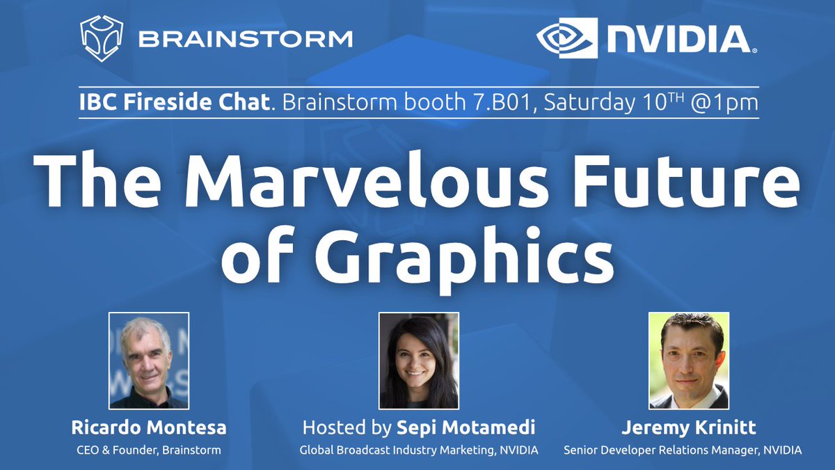 brainstorm3d's tweet photo. Jeremy Krinitt &amp; Ricardo Montesa will explore the latest trends in #AdvancedGraphics today, how #Brainstorm3D is pushing the boundaries of MediaCreation using @NVIDIADesign and what the industry’s next chapter may look like!

+info in the scheduled events https://t.co/1RrqlU83xz https://t.co/CCkegLM8Nf