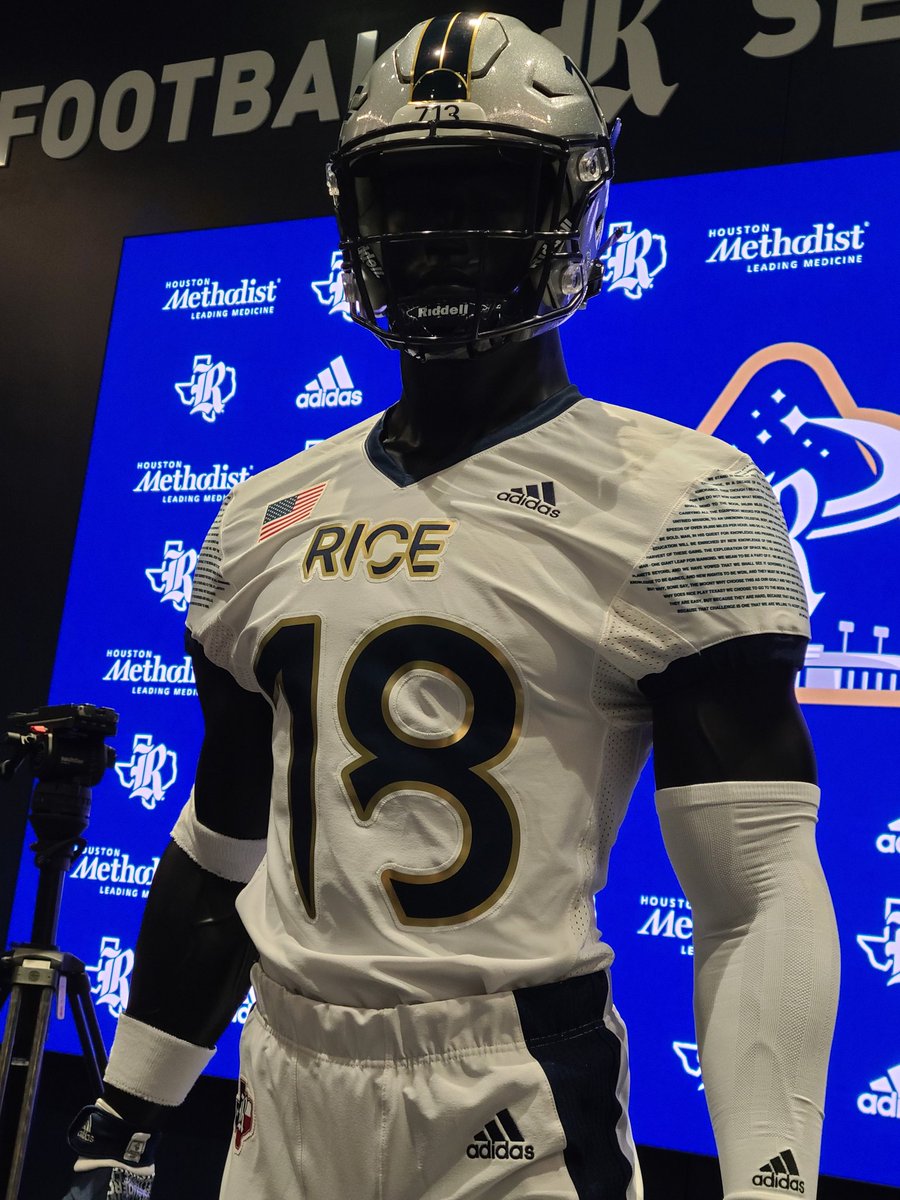 ad_moore64's tweet photo. @RiceFootball Introduces the 
Artemis 1 uniform for their game this Saturday night against McNeese St. The sleeves has President John Kennedy's "Go to The Moon Speech", 60th Anniversary.
#ADMAXKORNER 
#THRR 
#IntellectualBrutality https://t.co/6k9CBtXUvD