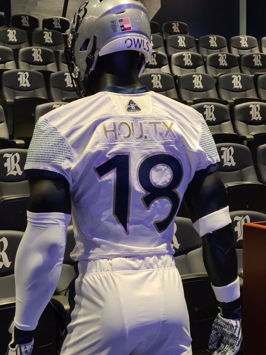 ad_moore64's tweet photo. @RiceFootball Introduces the 
Artemis 1 uniform for their game this Saturday night against McNeese St. The sleeves has President John Kennedy's "Go to The Moon Speech", 60th Anniversary.
#ADMAXKORNER 
#THRR 
#IntellectualBrutality https://t.co/6k9CBtXUvD