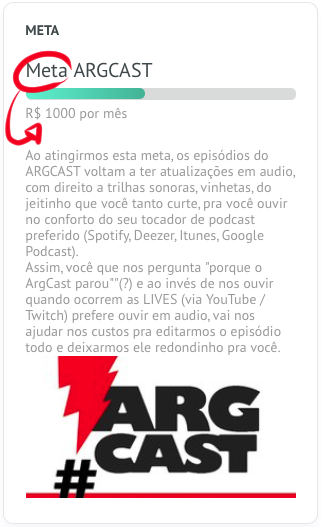 ARGCast's tweet photo. Estamos com quase 50% da meta ARGCAST! 
Quer já se tornar um apoiador do ARGCAST? Então vai agora (se puder e se quiser, lógicamente) e ative seu apoio no perfil do @apoiase do @danielhdr 
https://t.co/zJloyE1iiv https://t.co/isgmhJtS8I