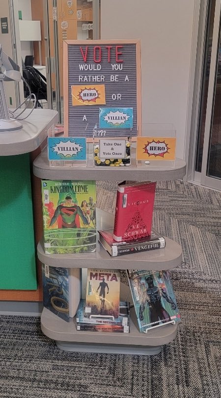 clplibrarylady's tweet photo. Inspired to try something new this year! Would You Rather Polls. Come in and vote BHS! https://t.co/b6pSOxW0Lz
