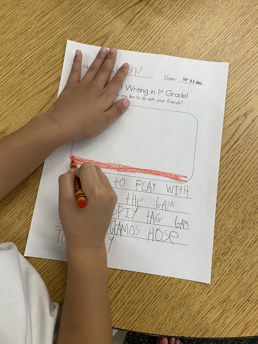 Heath1OC's tweet photo. We had a great first day of first grade! We read a book about being big and brave, and then wrote about what we like to do with our friends. https://t.co/g0X4xo2veA
