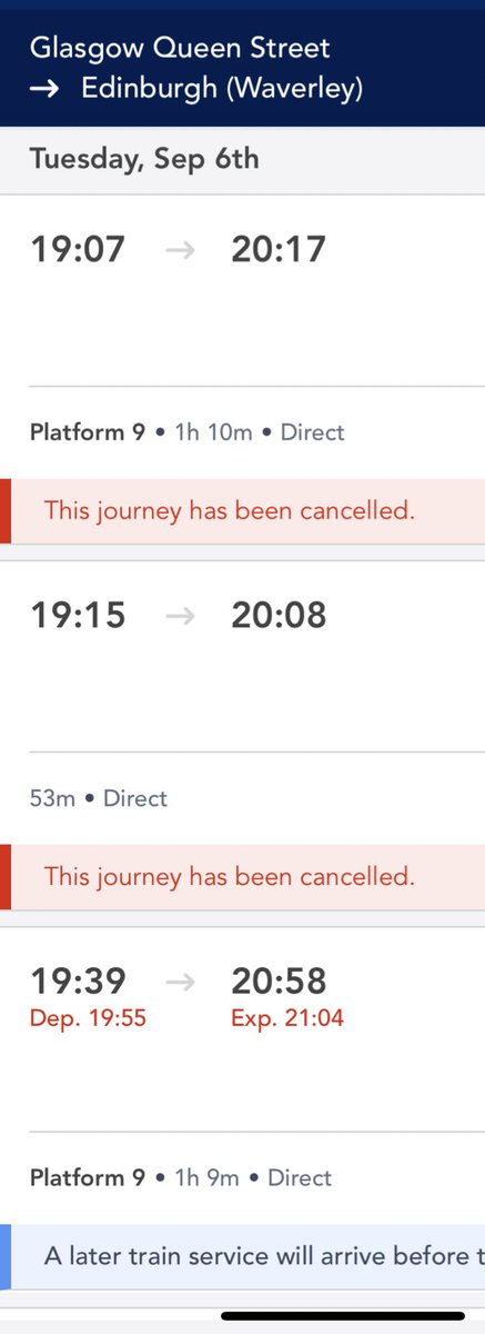 Laurarojis's tweet photo. @ScotRail  Enough of cancelling trains at the last minute and letting us buy on the app anyway... it's a disgrace!
 
#ScotRail #Glasgow #Edinburgh #Train https://t.co/WJOVNTqOhp