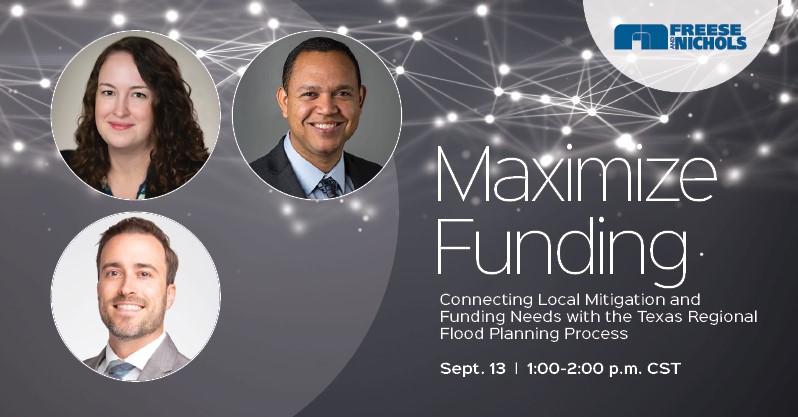 FreeseNichols's tweet photo. It's not too late to register for our free webinar on Sept. 13! Our team will be talking about ways you can maximize available #funding opportunities, what's next in the #Texas regional and state #flood planning process and more. Register here, earn 1 PDH: https://t.co/y7o8lcd8JP https://t.co/S5767uqvPc