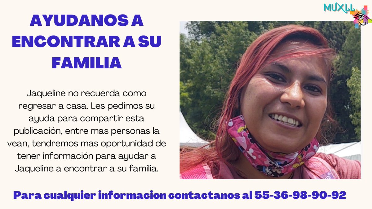 #SomosuVoz Desde Mujeres Unidas x la Libertad, acompañamos a Jaky en la búsqueda de sus familiares. Ella nos refiere que su familia está en Puebla o en el Estado de México. Súmate con nosotras compartiendo esta publicación.