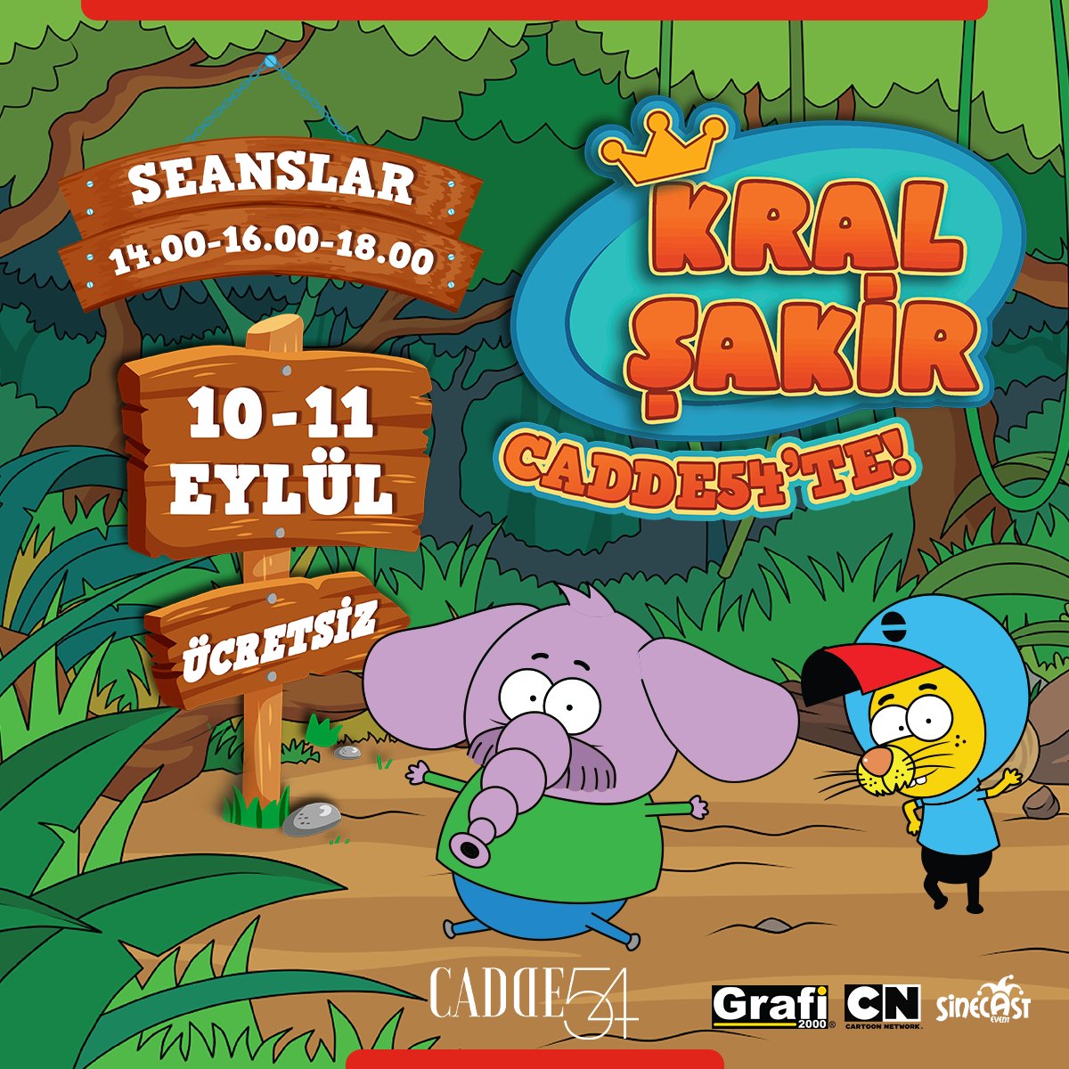 Kral Şakir ile çocuklar bu hafta sonu Cadde54'te eğlenceye doyacak!🎉

🗓 10 - 11 Eylül 
⏰ 3 Seans : 14.00 - 16.00 - 18.00