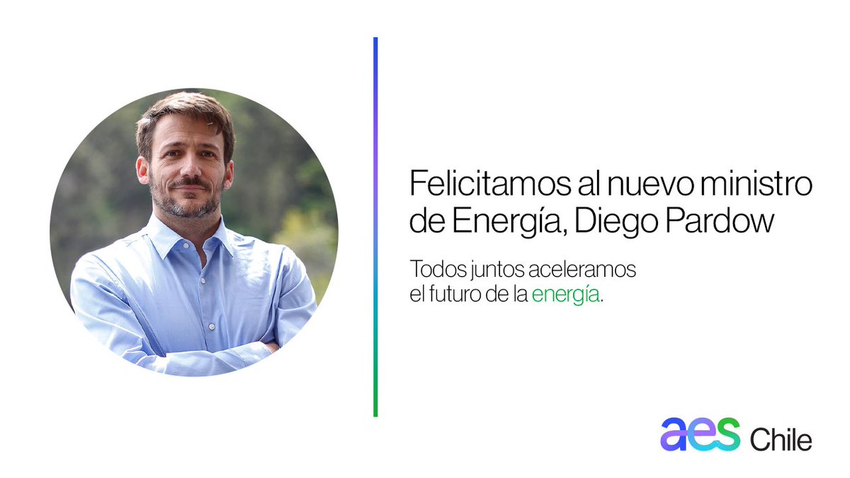 Bienvenido <a href="/DiegoPardow/">Diego Pardow</a> a acelerar el futuro de la energía. #todosjuntos trabajaremos por una transición energética responsable.

Agradecemos a <a href="/ClaudioHuepe/">Claudio Huepe</a> por toda la #energía puesta en hacer de Chile un país más sostenible.