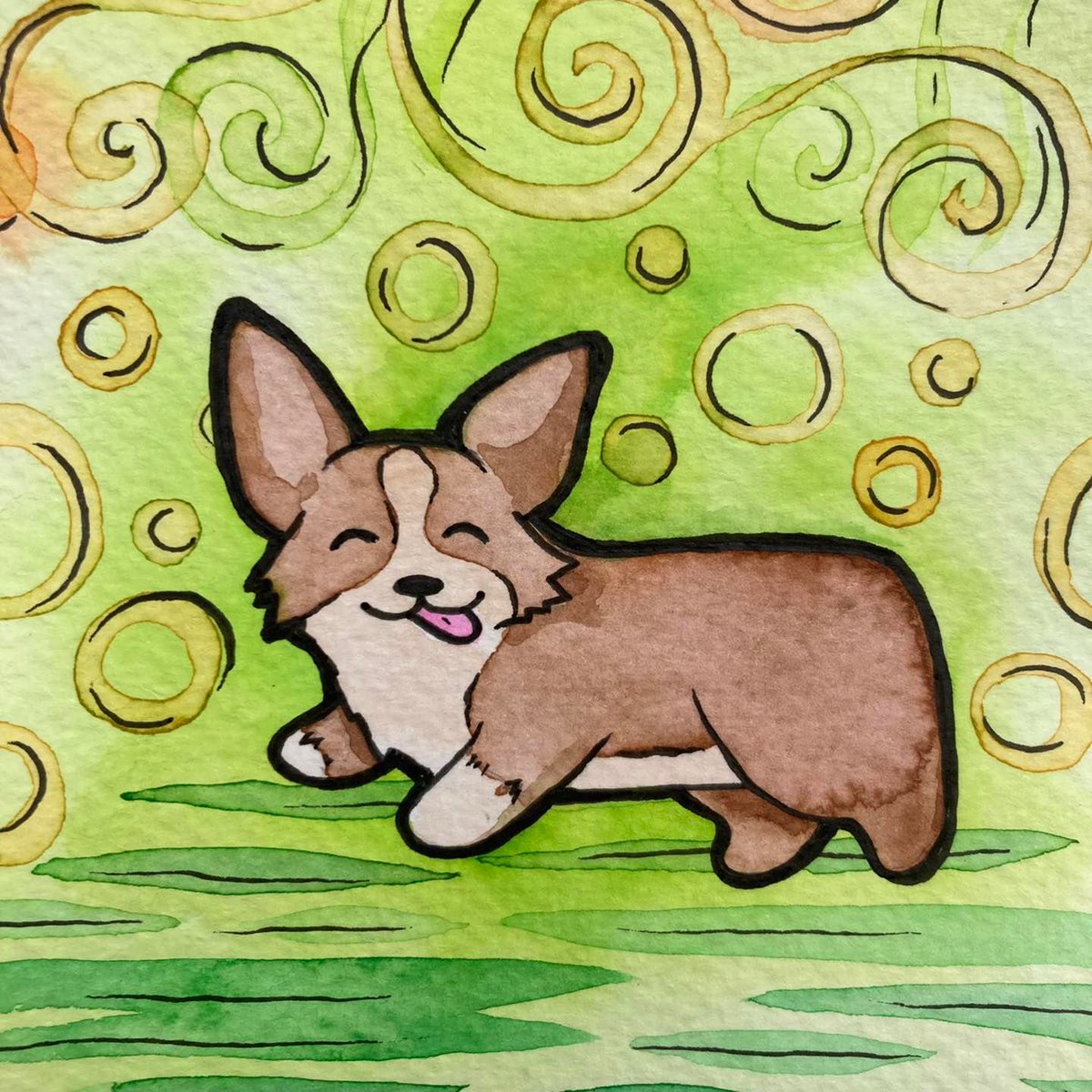 CorgiDay's tweet photo. I really like this pose right now 😊 #corgis #corgi #watercolors #watercolor #ArtistOnTwitter #ArtistsOnTwitter #ArtistsOfTwitter #ACorgiADay #KelseyLovelleCorgis https://t.co/BAlV3tizKp