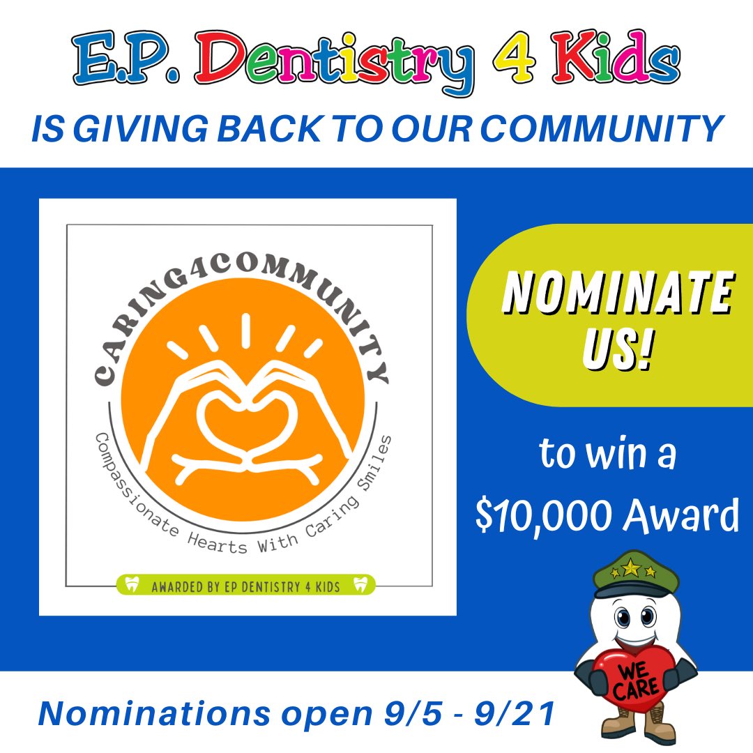 tgr8kfoundation's tweet photo. E.P. Dentistry 4 Kids is #Caring4Community and we need your support! Visit https://t.co/ocybQBO5Zj to nominate The Great Khalid Foundation and help us make it to the finalist round! π¦·πͺ₯π https://t.co/F1btU7Qpdk