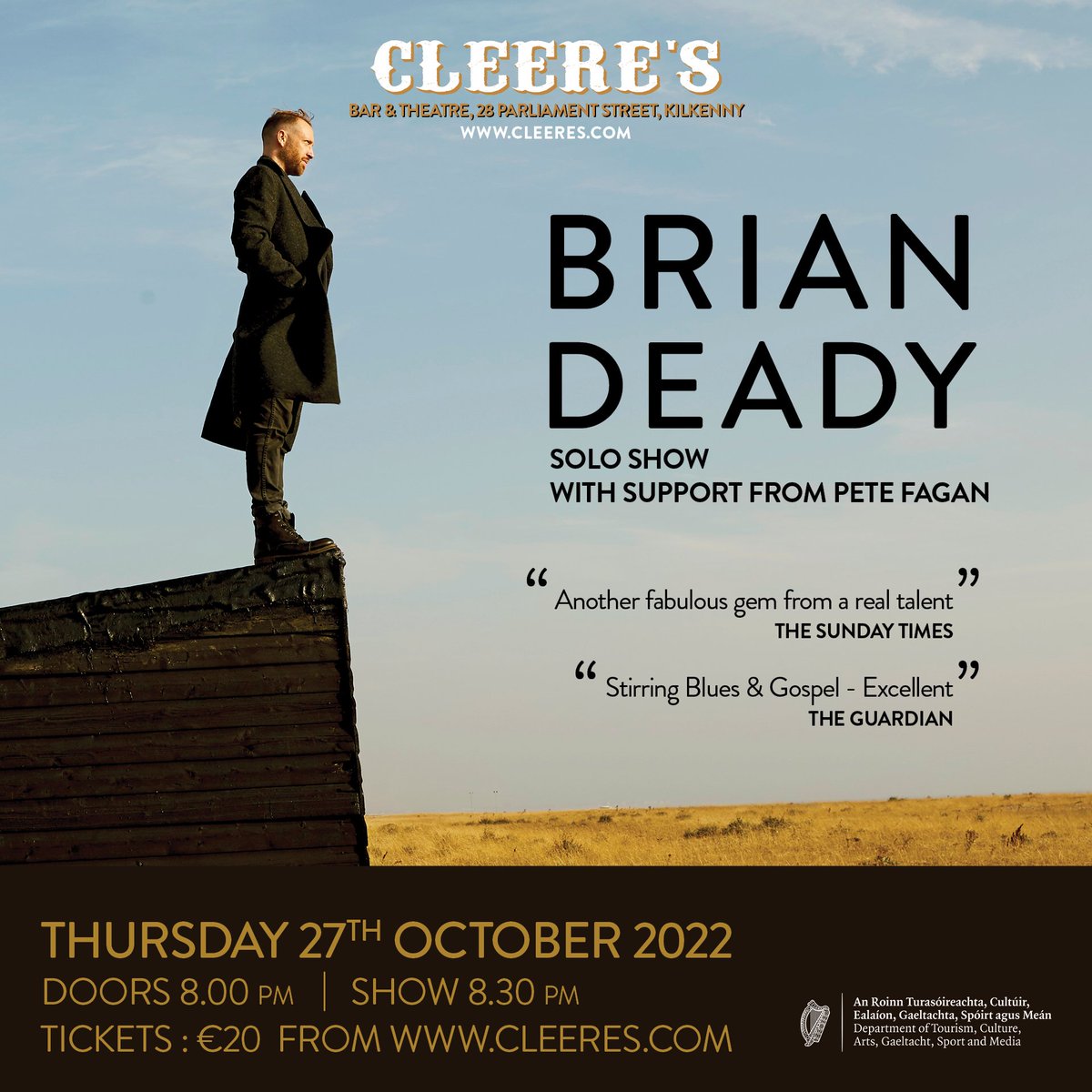 Cleerestheatre (@cleereskilkenny) on Twitter photo Gig News::
We're delighted to announce a special night of music with <a href="/Briandeady/">Brian Deady</a> on October 27th.
This will be a solo show with support from Pete Fagan.
Tickets will go on sale this Friday at 10am.
#kilkennylive #livemusicvenue #imroawardwinner #bestlivevenue #johncleeres Gig News::
We're delighted to announce a special night of music with <a href="/Briandeady/">Brian Deady</a> on October 27th.
This will be a solo show with support from Pete Fagan.
Tickets will go on sale this Friday at 10am.
#kilkennylive #livemusicvenue #imroawardwinner #bestlivevenue #johncleeres