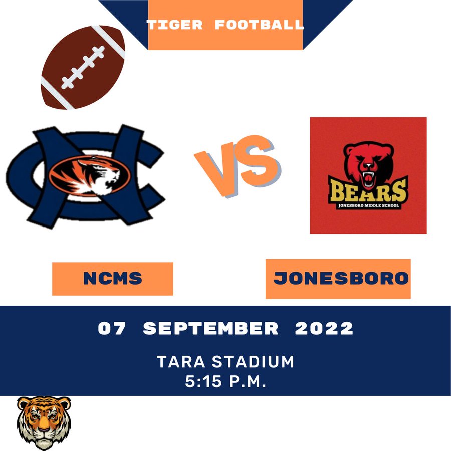 North Clayton Middle Athletics (@ncms_sports) on Twitter photo Join us tomorrow for a great game!! Your NCMS Tigers take on the Bears of Jonesboro Middle! Game is scheduled to start at 5pm! <a href="/ccpsathletics1/">CCPS Athletics</a> @_NCHSAthletics #The30349 Join us tomorrow for a great game!! Your NCMS Tigers take on the Bears of Jonesboro Middle! Game is scheduled to start at 5pm! <a href="/ccpsathletics1/">CCPS Athletics</a> @_NCHSAthletics #The30349