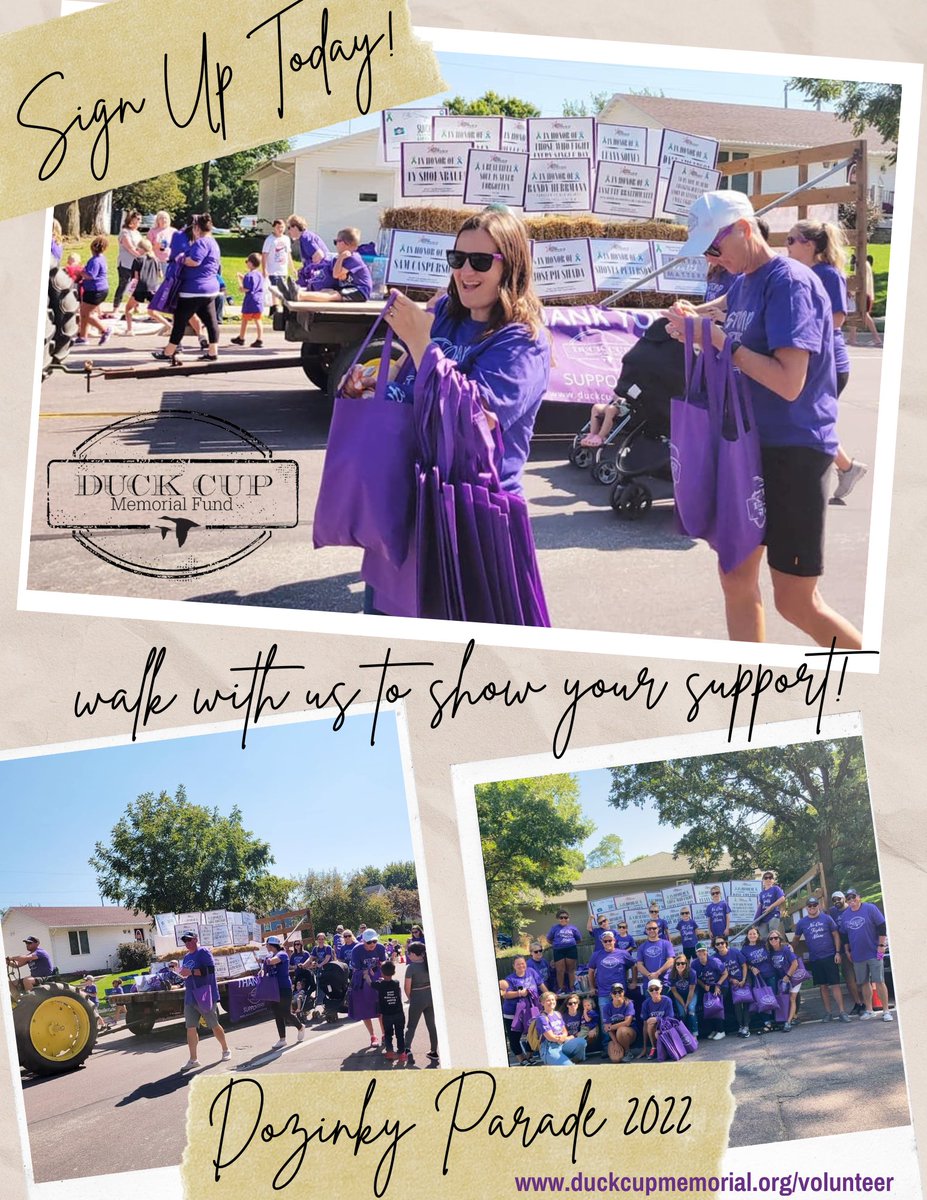 DuckCupMemorial's tweet photo. We'd love to have you join us for this year's Dozinky parade on Sept. 17th!! Sign up today! https://t.co/1bb1TO475t
If you would like to carry one of the in honor of signs,  please reach out to sara@duckcupmemorial.org
#mentalhealthawareness
#suicideprevention
#duckcupmemorial https://t.co/JT2F5MfU2V