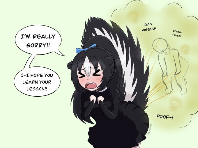 Loo🦨 Artist/va/vtuber - I posted this to Patreon a while ago, almost forgot to post it here :o Something kinda goofy and more than a little stinky that I wanted to doodle so I did. Yuka skunking someone who was being bad https://t.co/mbJBeXrgH9