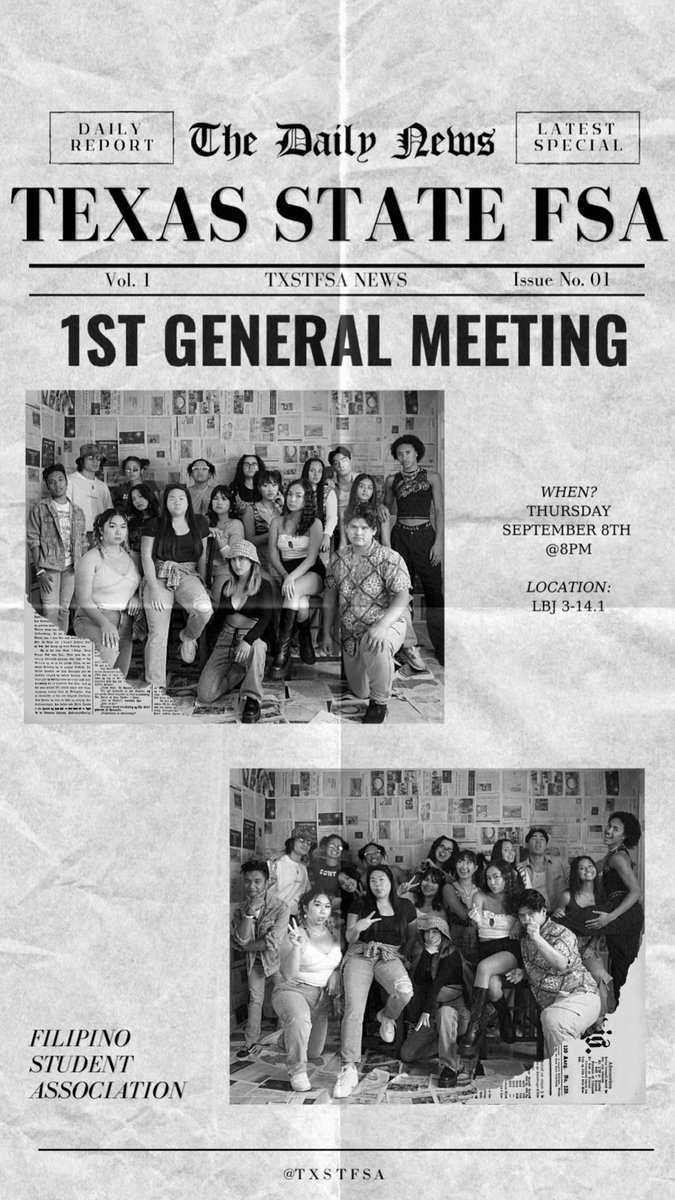 TXSTFSA's tweet photo. join us for our 1st meeting thursdayyyyy!! https://t.co/lvUJoExjbN