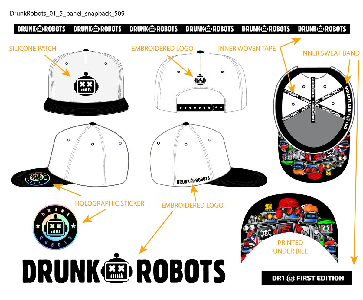 thedrunkrobots's tweet photo. #DrunkRobots - 5 Panel Snapback cap is coming! Here is the design. Samples are on the way and will be followed by the production run. Ordering info will be available on the website soon! https://t.co/mtXBxr3xgD