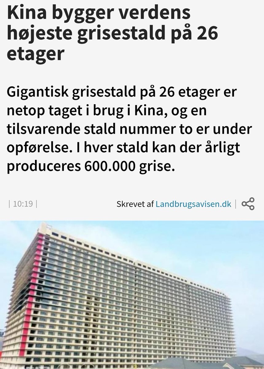 Jamen, lad os da nedlægge dansk landbrug, så vi kan købe grisekød fra Kina, som er kendt for sin fantastiske dyrevelfærd.

#dkpol #dkpolidiot