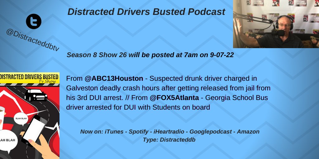 DistractedDBTV's tweet photo. Tomorrow's Podcast Show will be ready at 7am. Sound from #ABC13Houston - Suspected Drunk Driver Charged in Galveston Deadly Crash... He just got released hours before... from his 3rd conviction. Listen @iTunes @Spotify @iHeartradio @Googlepodcast and @Amazon - use Distracteddb https://t.co/49d7VEwDcC
